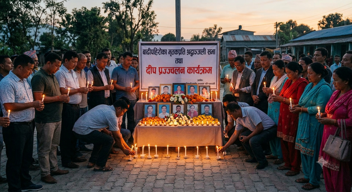 मञ्च कतारद्वारा बाढीपहिरोका मृतकप्रति श्रद्धाञ्जली  सभा तथा दीप प्रज्वलन कार्यक्रम गर्दै