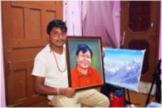 चित्रकारले  महावीर पुनको उतारेको चित्र